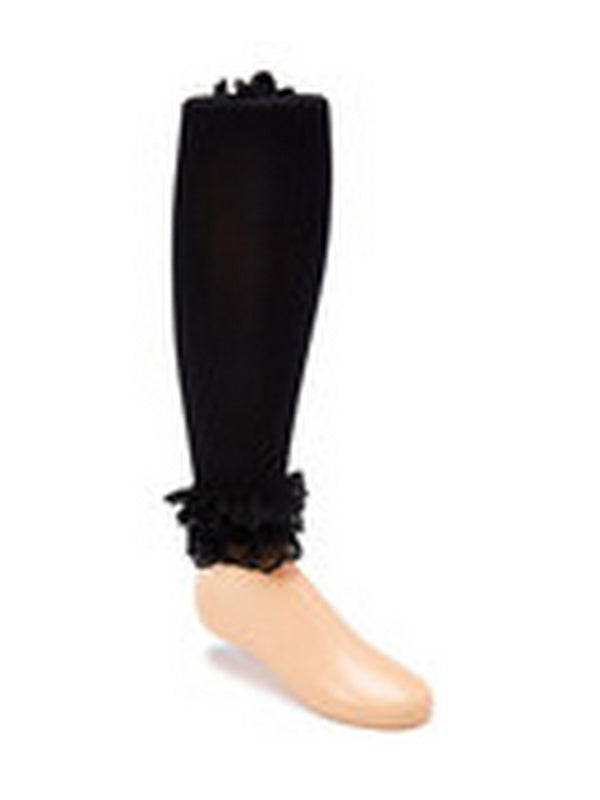 Girls Black Solid Color Ruffle Lace Trim Stylish Tights 1-15 - SophiasStyle.com